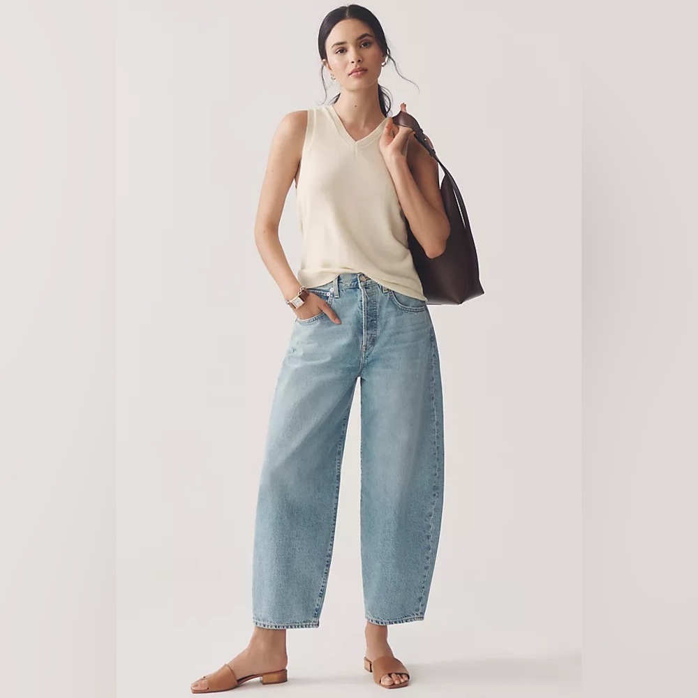 ETICA Antrhopologie Cassel Size 26 High Rise Barrel Leg Jeans In Bluestone